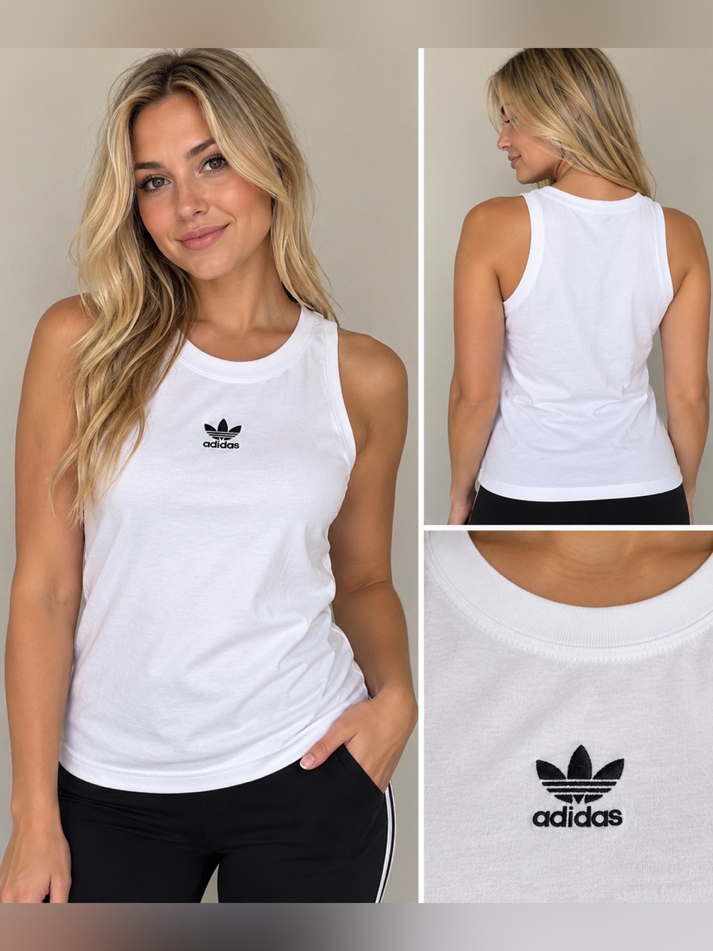 adidas White Tank Top with Black Trefoil Logo